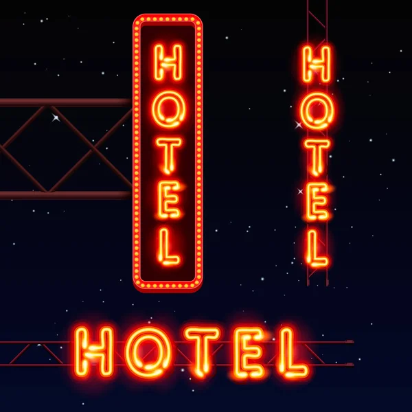 Hotel Neon nápis city. — Stockový vektor