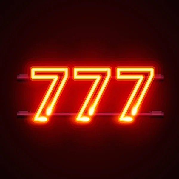 Casino 777 neon tabela, kazanan üç yedili. — Stok Vektör