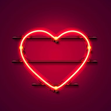 Neon kalp tabela kırmızı zemin üzerine.