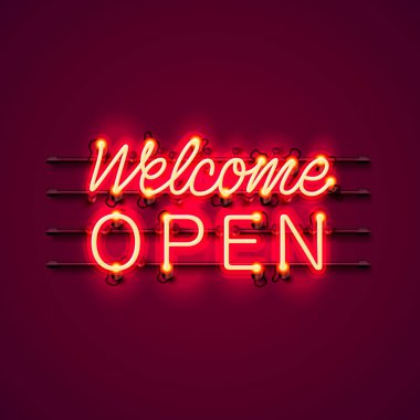Neon hoş geldiniz açık tabela.