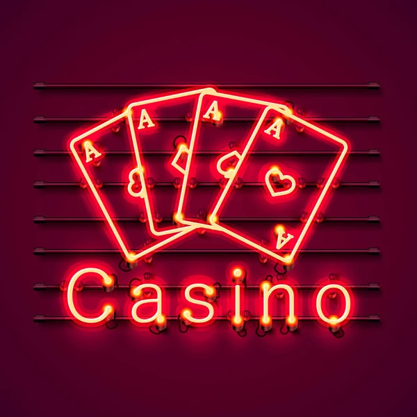 Casino letrero de neón, banner de texto . — Vector de stock