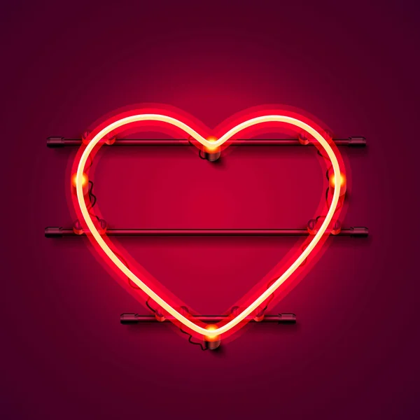 Letrero corazón de neón sobre fondo rojo . — Vector de stock