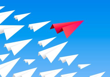 Bir lider olarak kırmızı kağıt uçak.