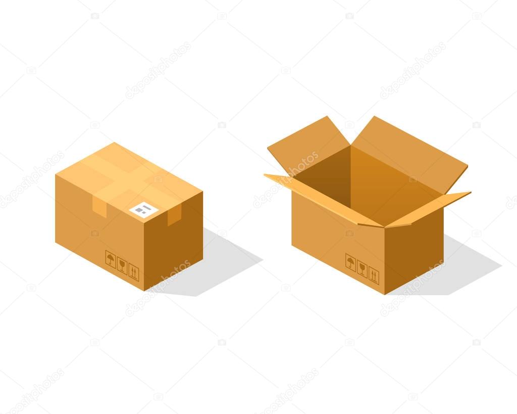 Open and closed paper box isometric.