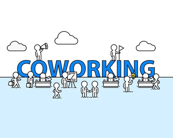 Coworking szöveg munka Hivatalhoz az emberek. — Stock Vector