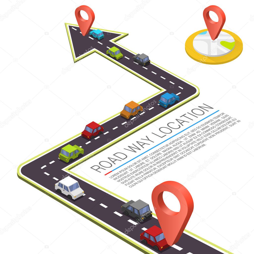 Paved path on the road, Road isometric location.