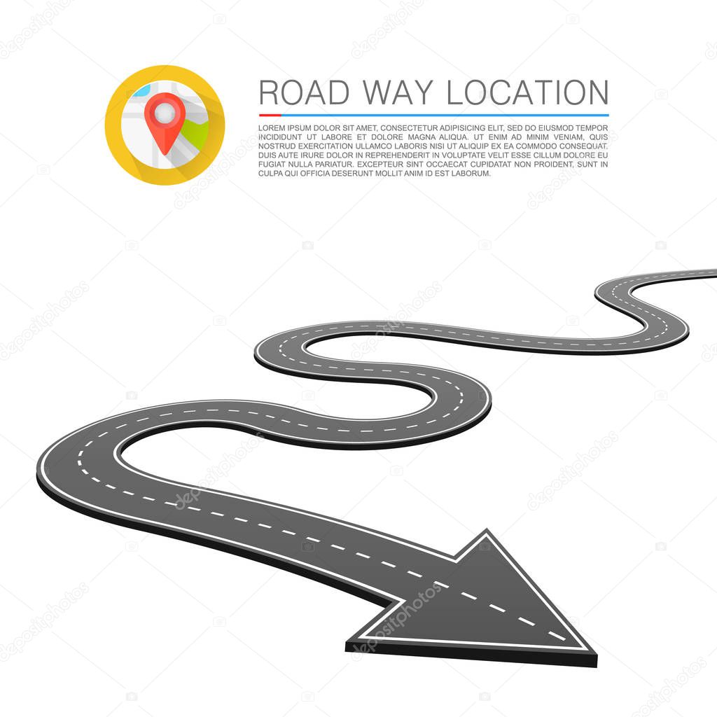 Paved path on the road, Road location arrow.