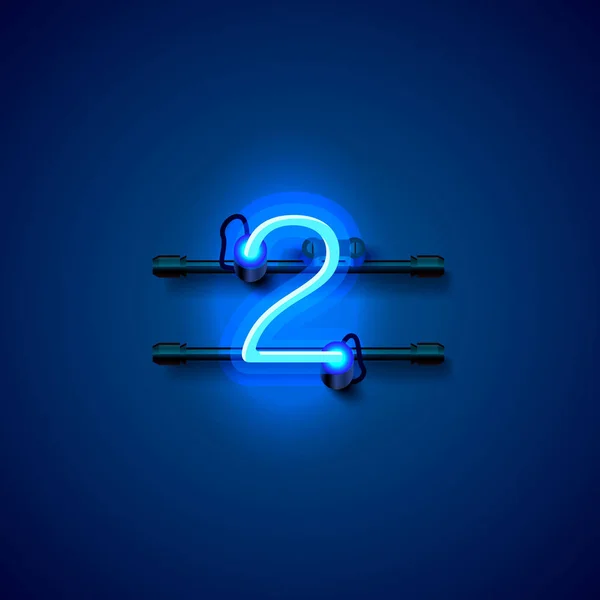 Neonové město písma znak číslo 2, vývěsní štít, dva. — Stockový vektor