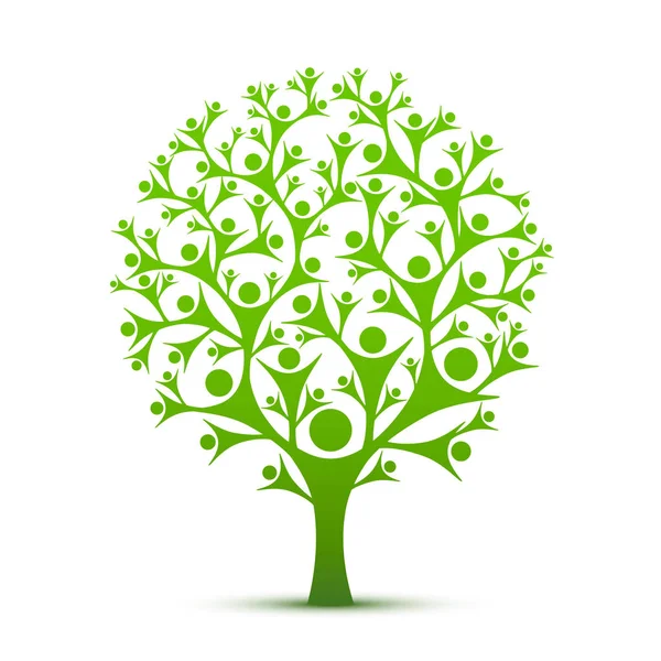 Personnes arbre signe couleur vert . — Image vectorielle