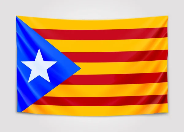Hanging flag of Catalonia. Catalonia referendum. National flag concept. — Stock Vector
