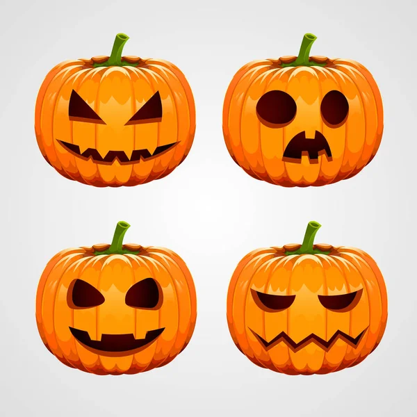 Conjunto de calabazas de Halloween, caras graciosas. Vacaciones de otoño. — Archivo Imágenes Vectoriales