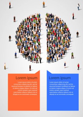 Pasta grafiği ikiye bölünmüş insanlar oluşur. İstatistikler ve Demografi infographics.