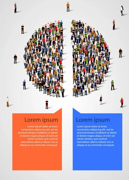 Tortendiagramm, bestehend aus Menschen, die in zwei Hälften geteilt sind. Statistik und Demografie-Infografik. — Stockvektor