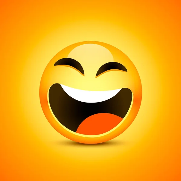Happy emoji face object on orange. — Stock Vector