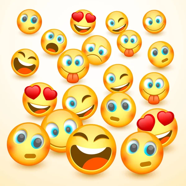 Modern sarı üç Emoji, duygular gülüyor.