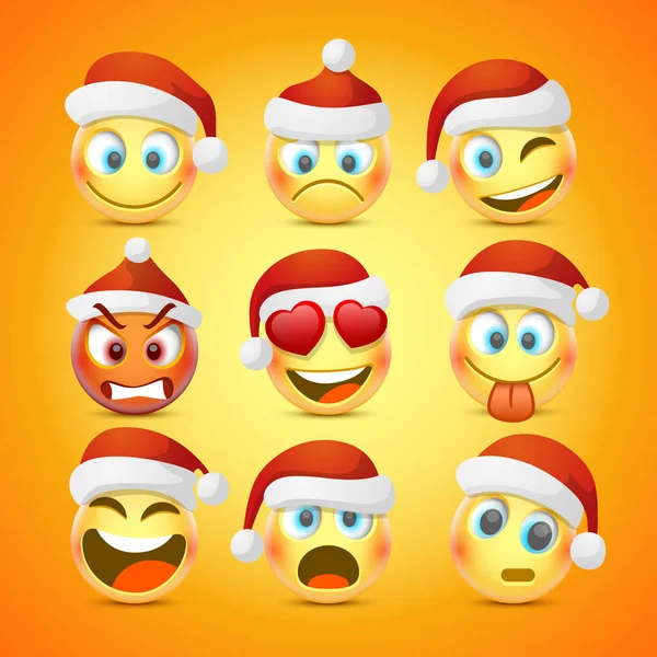 Emoji en triest Nieuwjaar hoed pictogramserie. — Stockvector