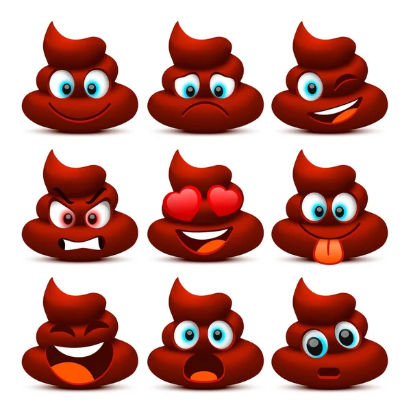 Emoji merda e triste conjunto de ícones coleção . — Vetor de Stock