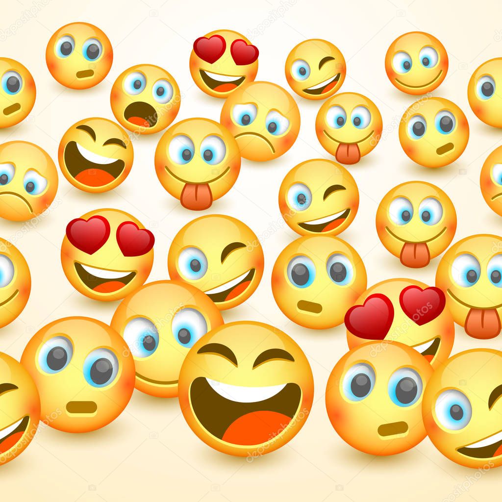 Modern yellow laughing three Emoji, Emotions. — Stock Vector © hobbit