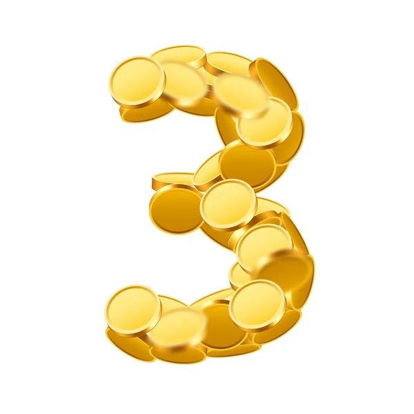 Style de police vectoriel fait de pièces d'or. Numéros de pièces. Numéro 4. Trois. . — Image vectorielle