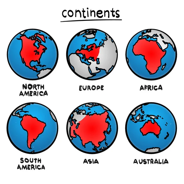 Szkic, rysunek kontynentów. — Wektor stockowy