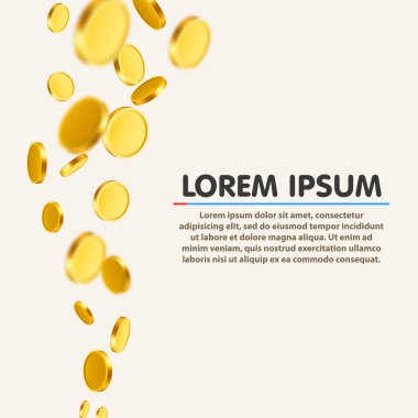 Düşen paralar, düşen paralar, uçan altın paralar, altın yağmurlar. Büyük ikramiye ya da başarı konsepti. Modern arkaplan.