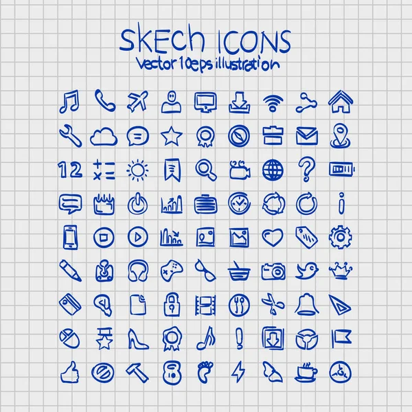 Exercise book sketch of hand drawn icons. — Stock Vector