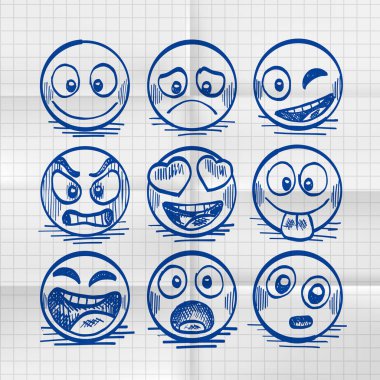Taslağını el çizilmiş karikatür emoji kümesi.