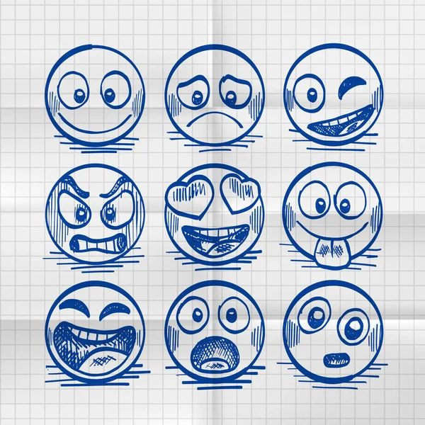 Taslağını el çizilmiş karikatür emoji kümesi.