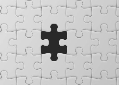 Beyaz jigsaw puzzle cevapsız parça ile. Çözüm kavramı.