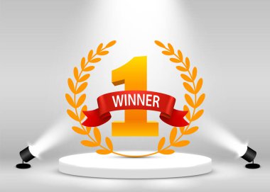 Vinner Sahne Podyumu spot ışıklarıyla aydınlatıldı. Beyaz Arkaplanda Birincilik Ödülü Töreni