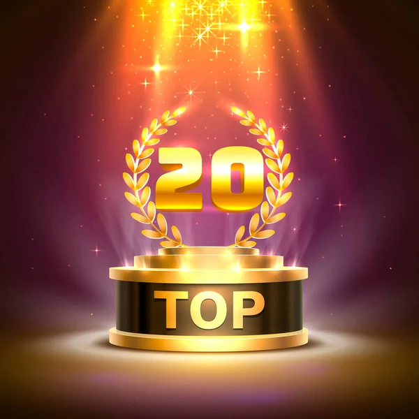 Top 20 legjobb dobogós díj jel, arany tárgy. — Stock Vector