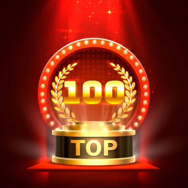 Топ 100 найкращий знак нагородження подіумів, золотий об'єкт . — стоковий вектор