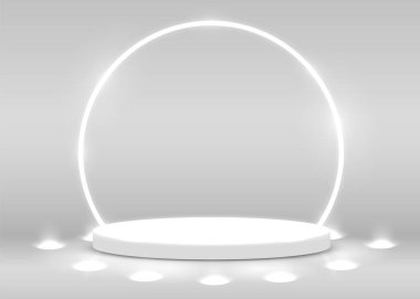 Sahne Podyumu Ödül Töreni Sahnesi spot ışıklarıyla aydınlatıldı. Ödül töreni konsepti. Sahne arkaplanı.