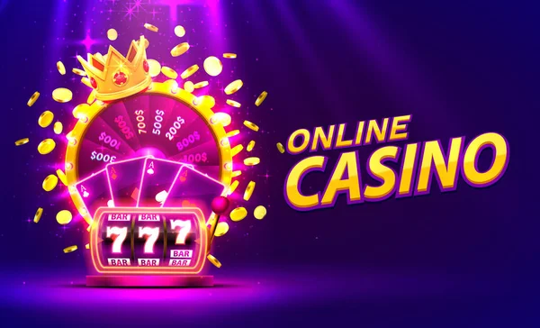 Casino golden colorful fortune wheel, Neon slot machine wins the jackpot. — 스톡 벡터