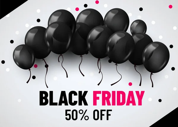 Black Friday Sale Αφίσα με σκούρο γυαλιστερό μπαλόνια Bunch απομονώνονται σε λευκό φόντο. — Διανυσματικό Αρχείο