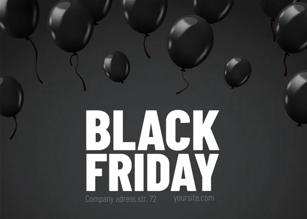Black Friday Försäljning Affisch med mörka blanka ballonger Bunch Isolerad på vit bakgrund. — Stock vektor