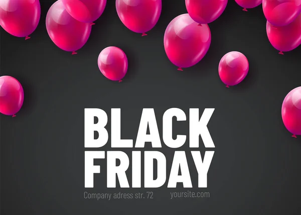 Black Friday Försäljning Affisch med blanka ballonger Bunch Isolerad på svart bakgrund. — Stock vektor