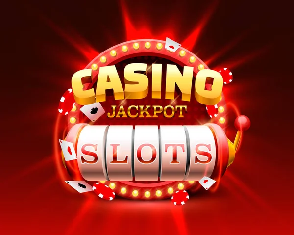 Casino slots jackpot 777 signboard, frame light bar. — Stockvector