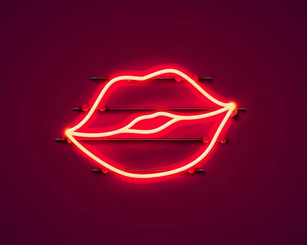 Adesivo etichetta bacio al neon. Striscione simbolo sexy rosso . — Vettoriale Stock