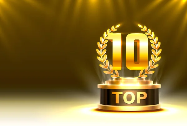 Top 10 legjobb dobogós díj jel, arany tárgy. — Stock Vector