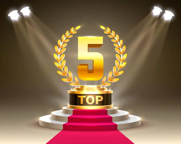 Topo 5 melhor pódio sinal de prêmio, objeto dourado . —  Vetores de Stock