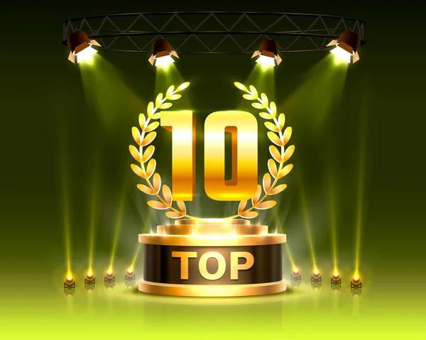 Top 10 legjobb dobogós díj jel, arany tárgy. — Stock Vector