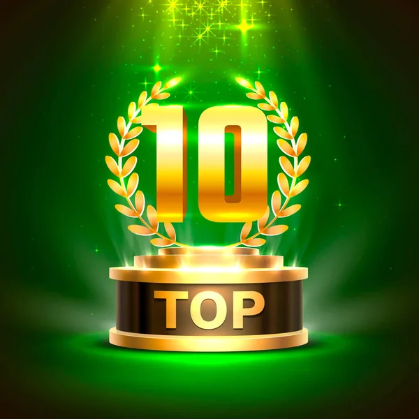 Top 10 beste podium award sign, gouden object. — Stockvector