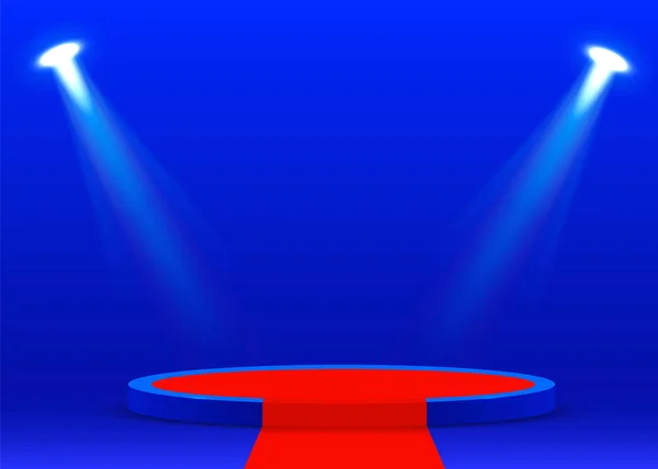 Abstract round podium illuminated with spotlight. Award ceremony concept. Stage backdrop. — Stock Vector