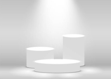 Sahne Podyumu Ödül Töreni Sahnesi spot ışıklarıyla aydınlatıldı. Ödül töreni konsepti. Sahne arkaplanı.