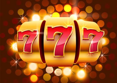 Altın kumar makinesi ikramiyeyi kazandı. 777 Büyük Kumarhane Konsepti.