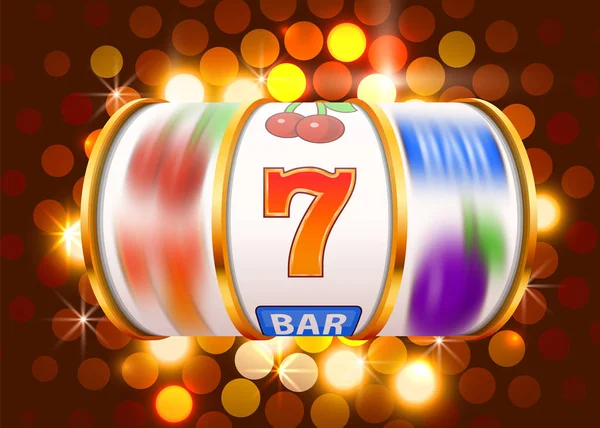 Golden gokautomaat wint de jackpot. 777 Groot win casino concept. — Stockvector