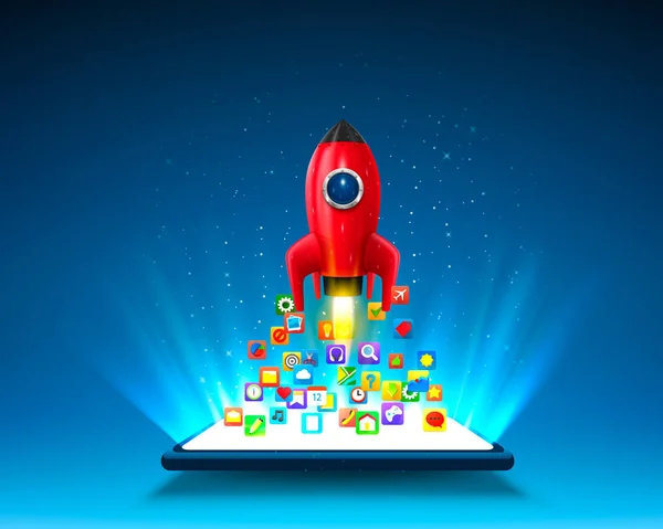 Mobile icons app rocket on the light background. — Stock Vector