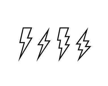 Elektrikli yıldırım, beyaz arka plan üzerinde simgeler kümesi.