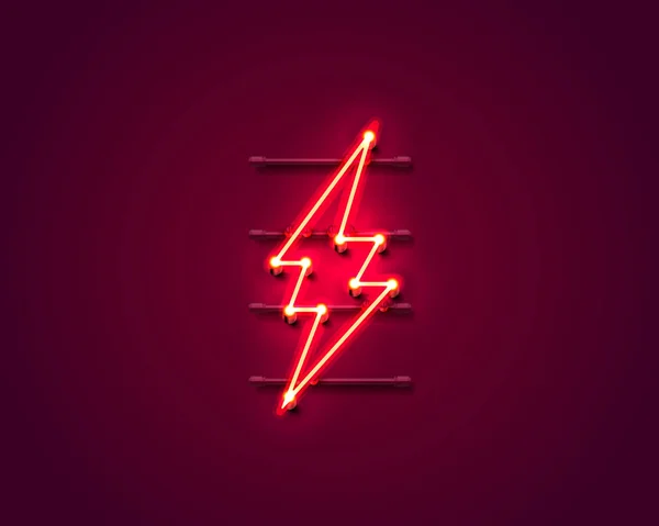 Leuchtreklame des Blitzes auf dem roten Hintergrund. — Stockvektor